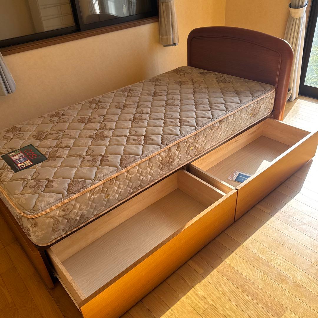 【トダフラー】シングルベッド 引き出し付き マットレス付き