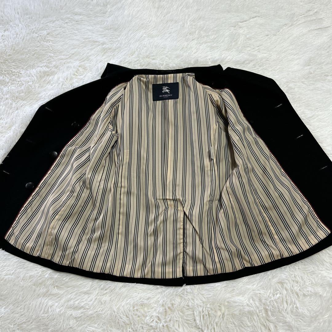 バーバリーロンドン ウール ピーコート ロゴボタン ストライプ裏地 9 ブラック