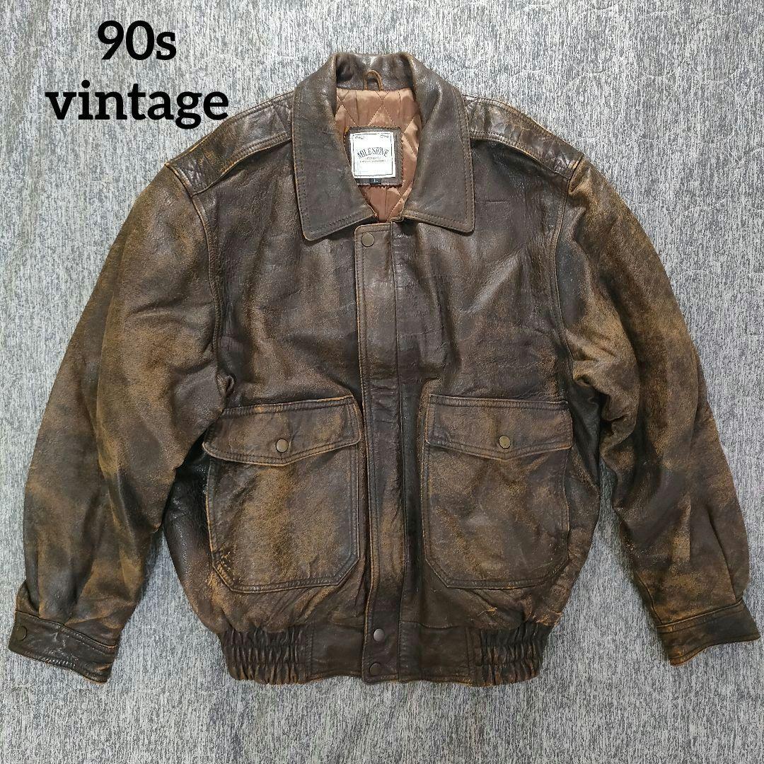 90s vintage 本革 A-2 フライトジャケット 短丈 L ラムレザー