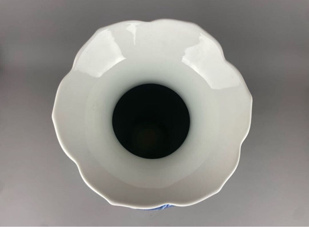 有田焼名工 緒方松右衛門 染付山水文 大花瓶 桔梗渕 飾壷 花器 花入 和風