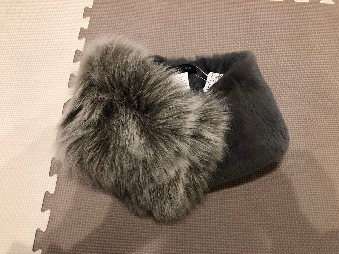 PECHINCHAR ラビットファー ホワイトフォックスファーグレー マフラー