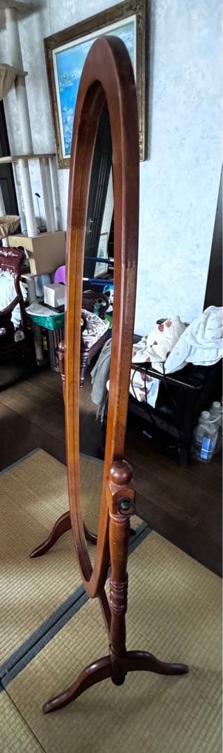 オーバル型 姿見 全身鏡 ミラー 当時物 ヴィンテージ クラッシック ブラウン
