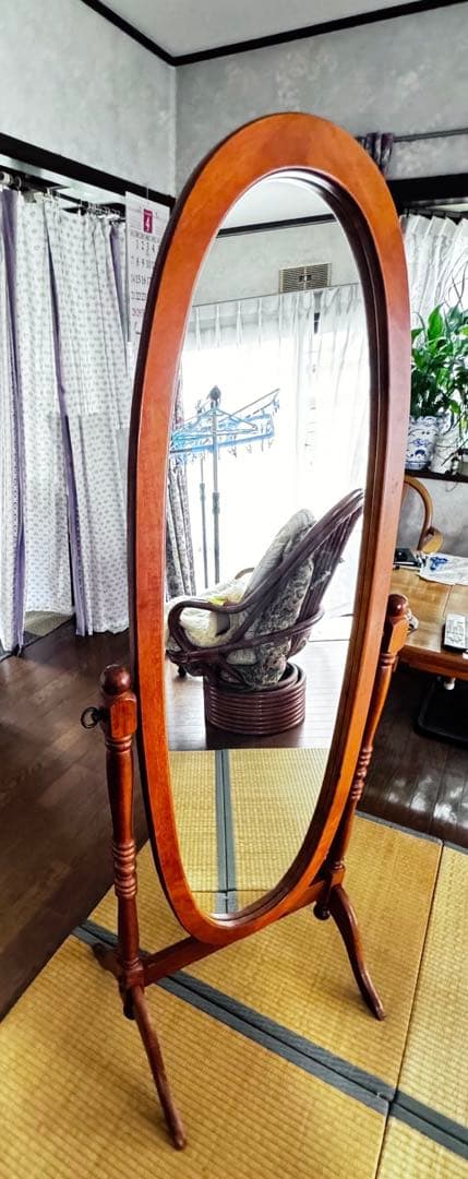 オーバル型 姿見 全身鏡 ミラー 当時物 ヴィンテージ クラッシック ブラウン