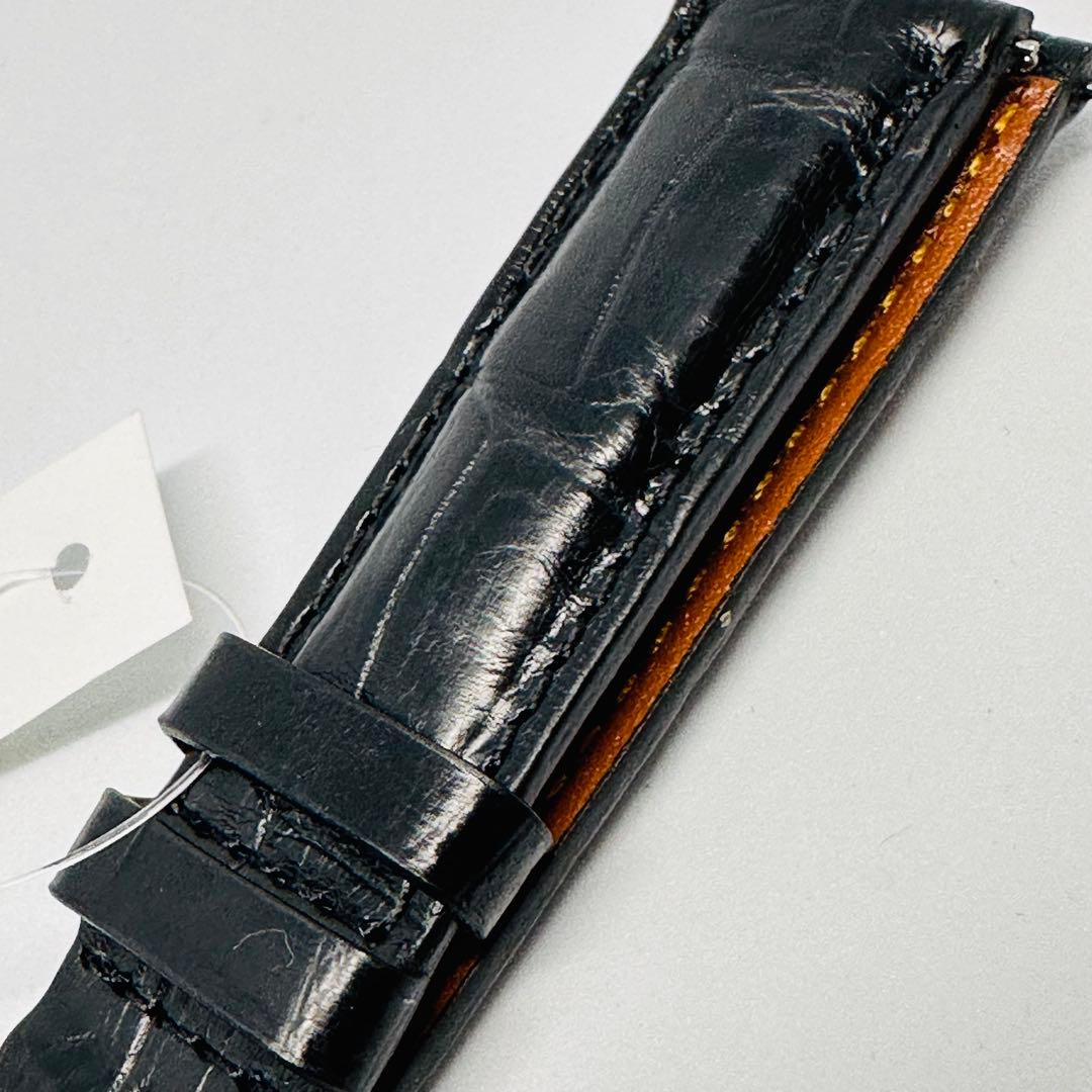 2805#19mm-18mmブラック★本物クロコダイルレザーベルト★スイス製