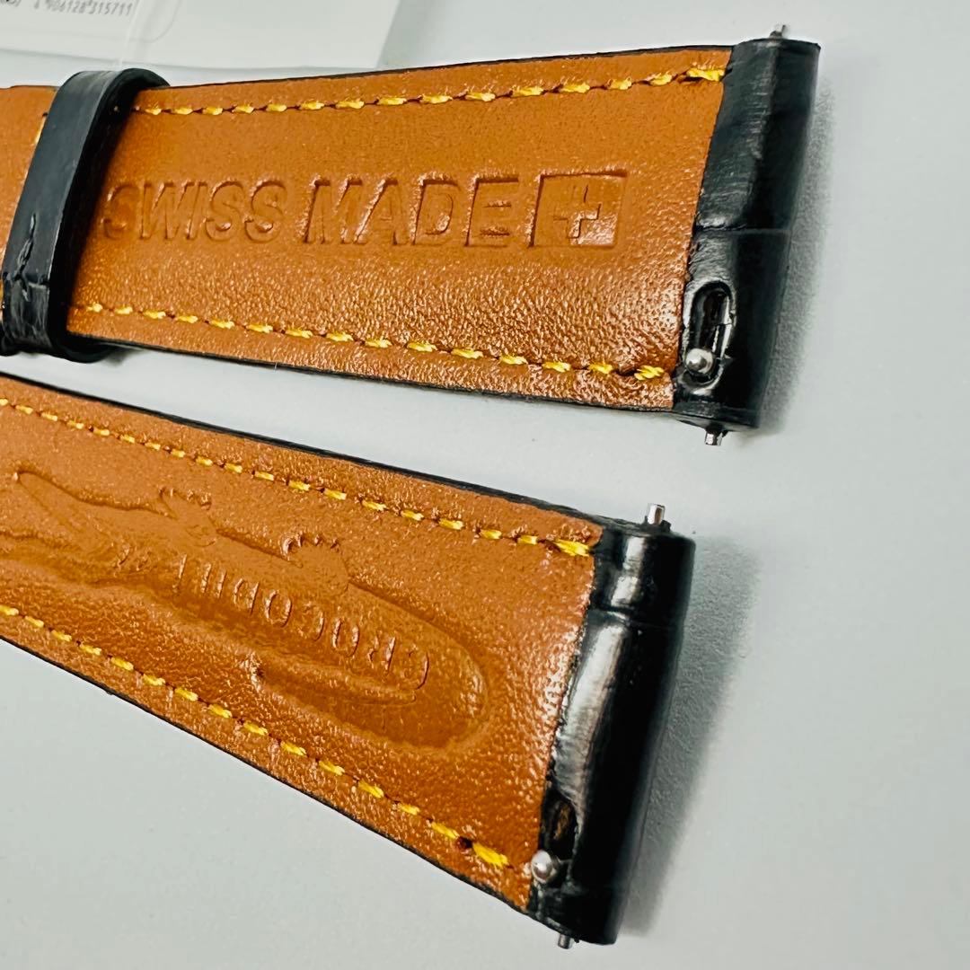 2805#19mm-18mmブラック★本物クロコダイルレザーベルト★スイス製