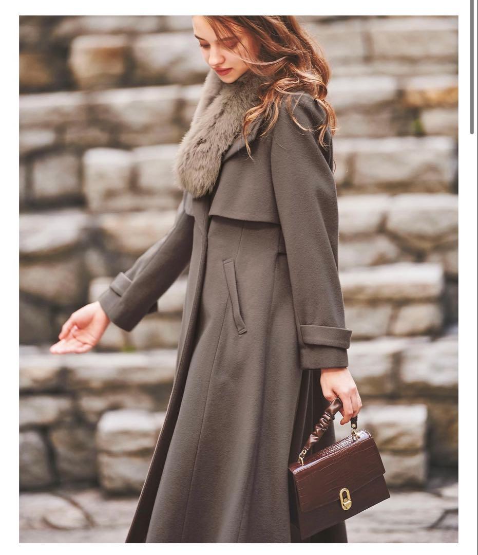 Noela バックプリーツウールトレンチコート ファーあり