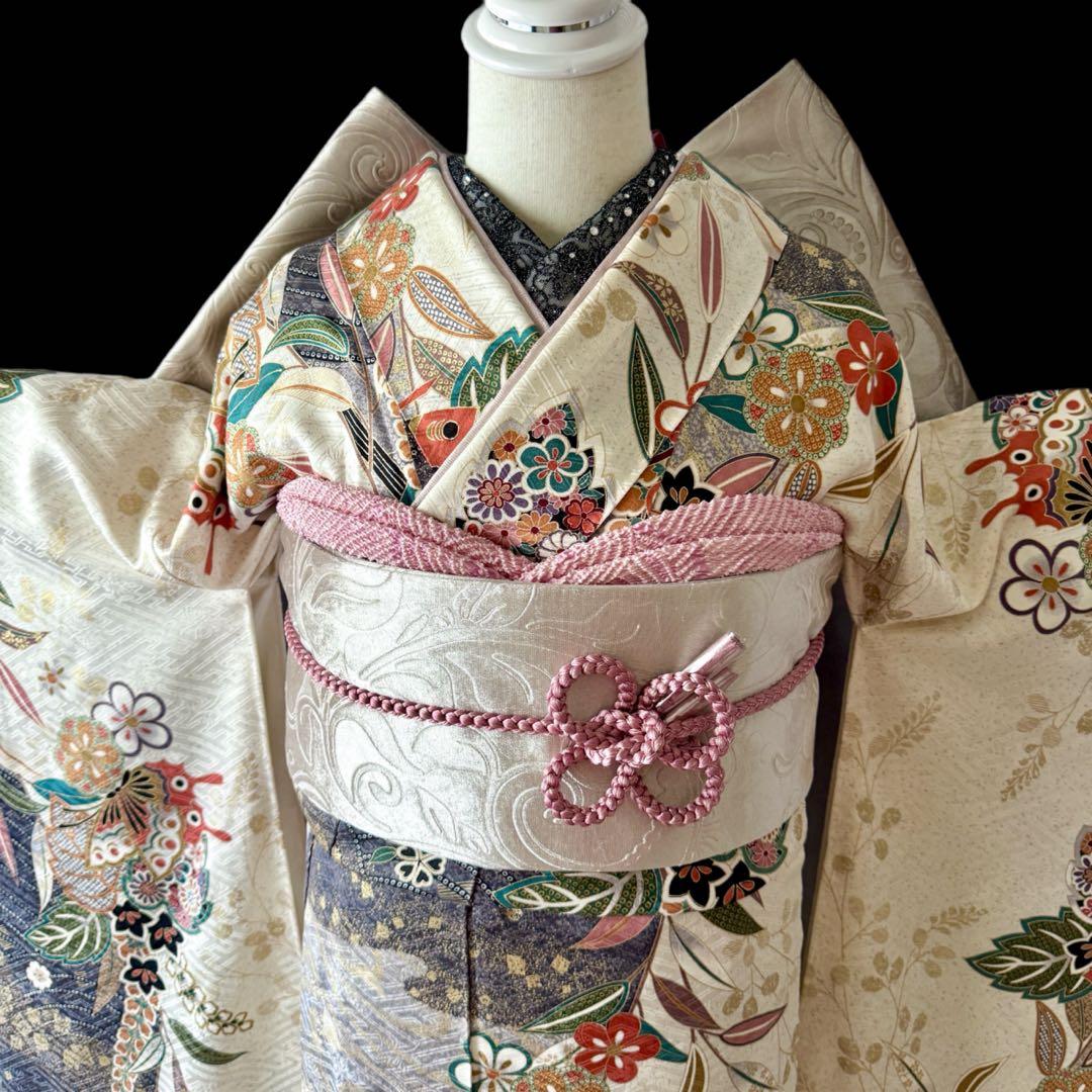 美品　振袖フルセット　古典柄　オフホワイト系　151〜166cm　❤︎可愛い❤︎