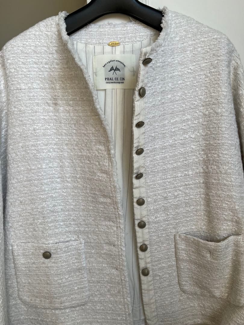 PUAL CE CIN ノーカラージャケット ホワイト