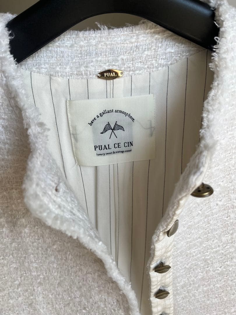 PUAL CE CIN ノーカラージャケット ホワイト