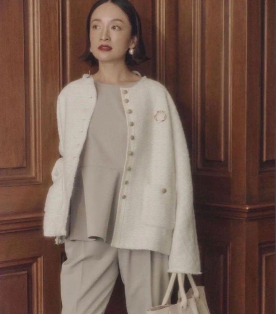 PUAL CE CIN ノーカラージャケット ホワイト