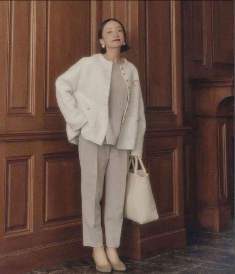 PUAL CE CIN ノーカラージャケット ホワイト