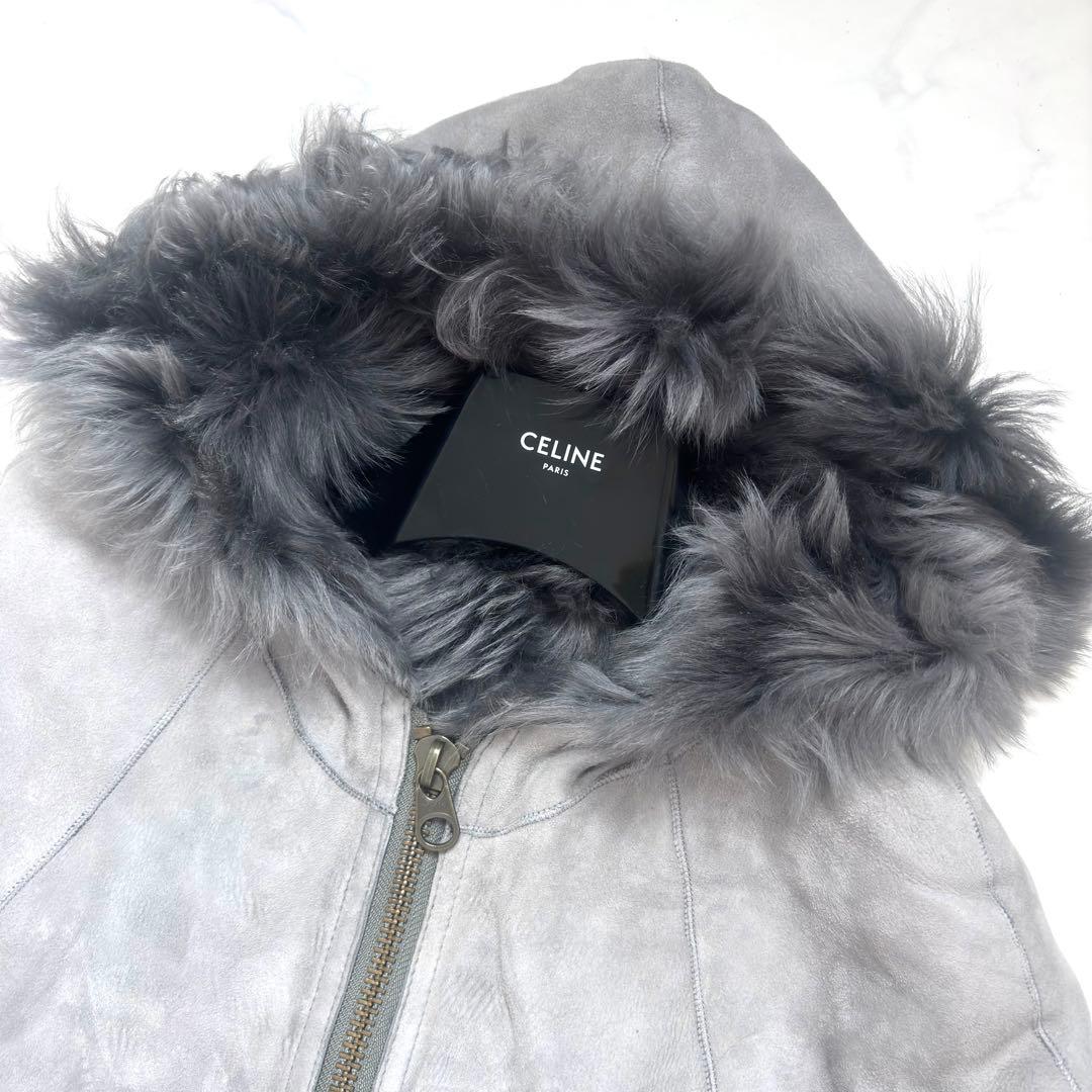 最高級✨羊革 リアルムートン ポンチョ ラムレザー リバーシブル フード グレー