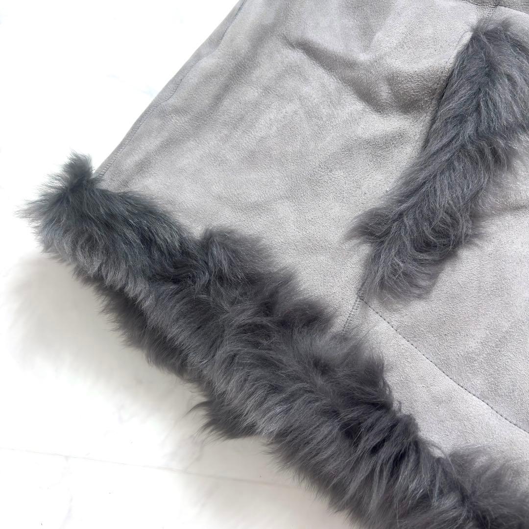 最高級✨羊革 リアルムートン ポンチョ ラムレザー リバーシブル フード グレー