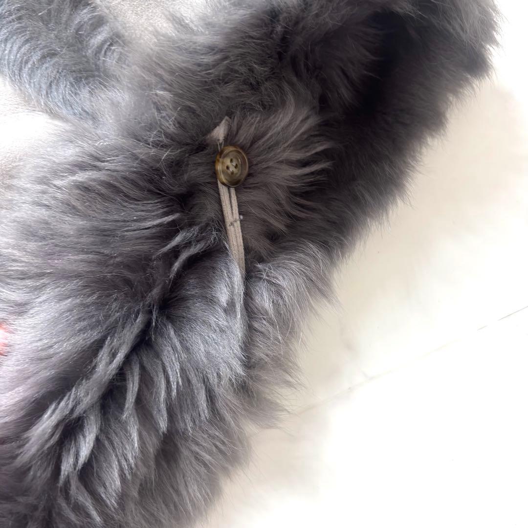 最高級✨羊革 リアルムートン ポンチョ ラムレザー リバーシブル フード グレー