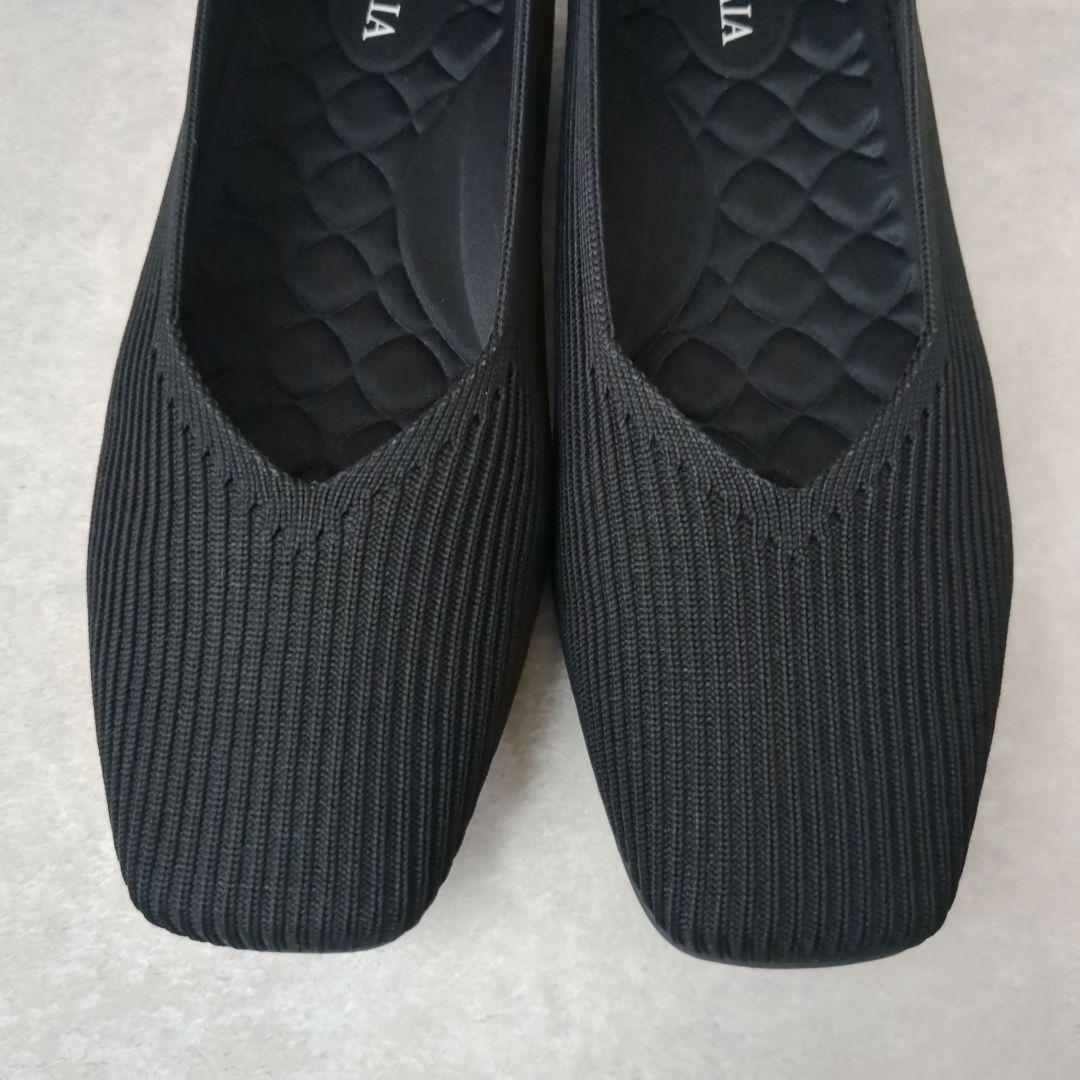 VIVAIA フラットシューズ　ニットパンプス スクエアトゥ 黒　ビバイア