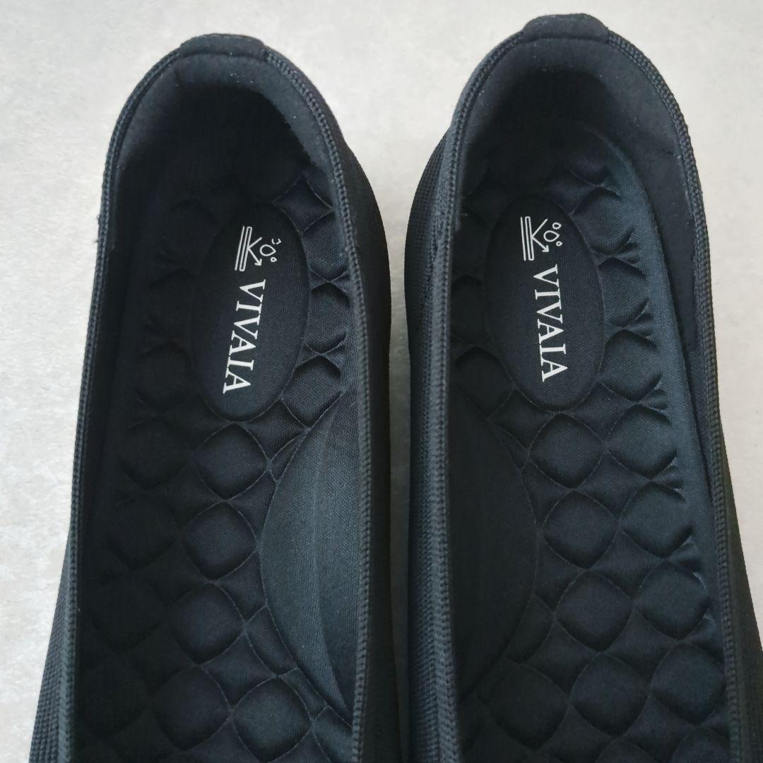 VIVAIA フラットシューズ　ニットパンプス スクエアトゥ 黒　ビバイア