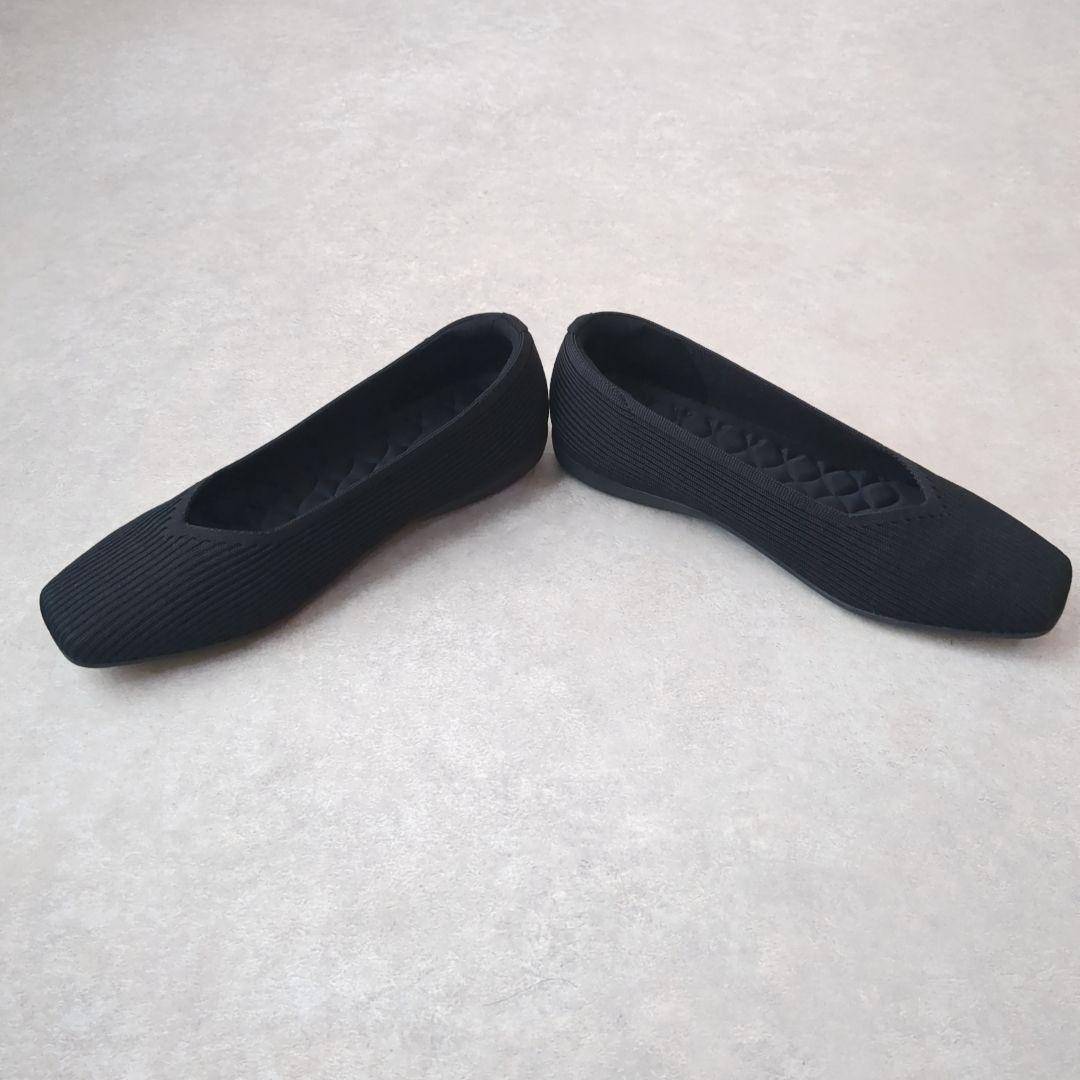 VIVAIA フラットシューズ　ニットパンプス スクエアトゥ 黒　ビバイア