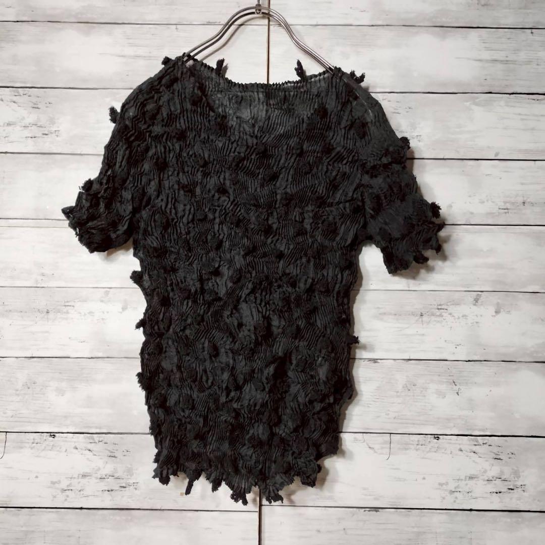 イッセイミヤケ プリーツプリーズ ポンポン シフォンカットソー 半袖