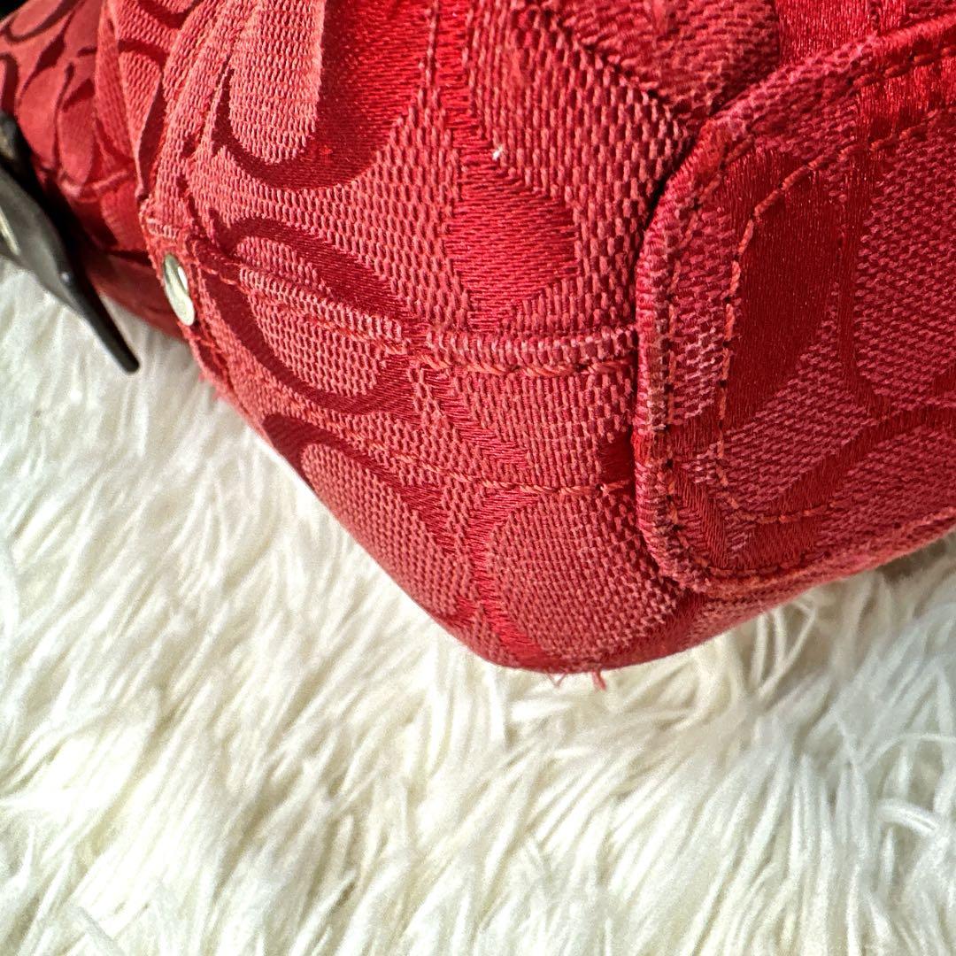 希少 COACH シグネチャー柄 ショルダーバッグ 赤 希少色 キーリング付き