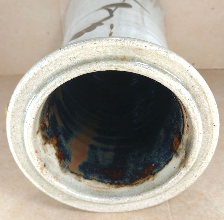 【本物保証】浜田庄司(濱田庄司）刷毛目花生(鉄絵花生）共箱 人間国宝 益子焼