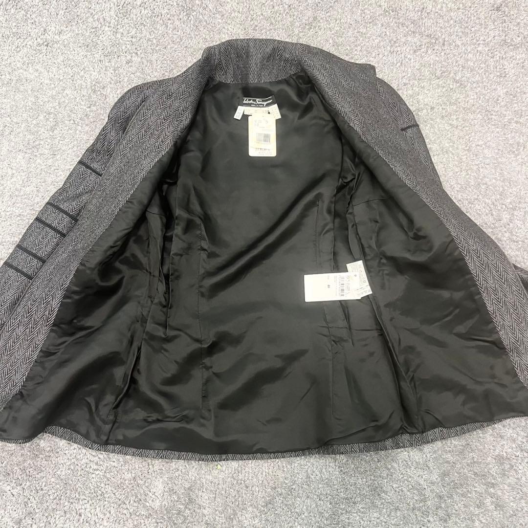 フェラガモ ウール×シルク ジップジャケット ヘリンボーン グレー 40 タグ付