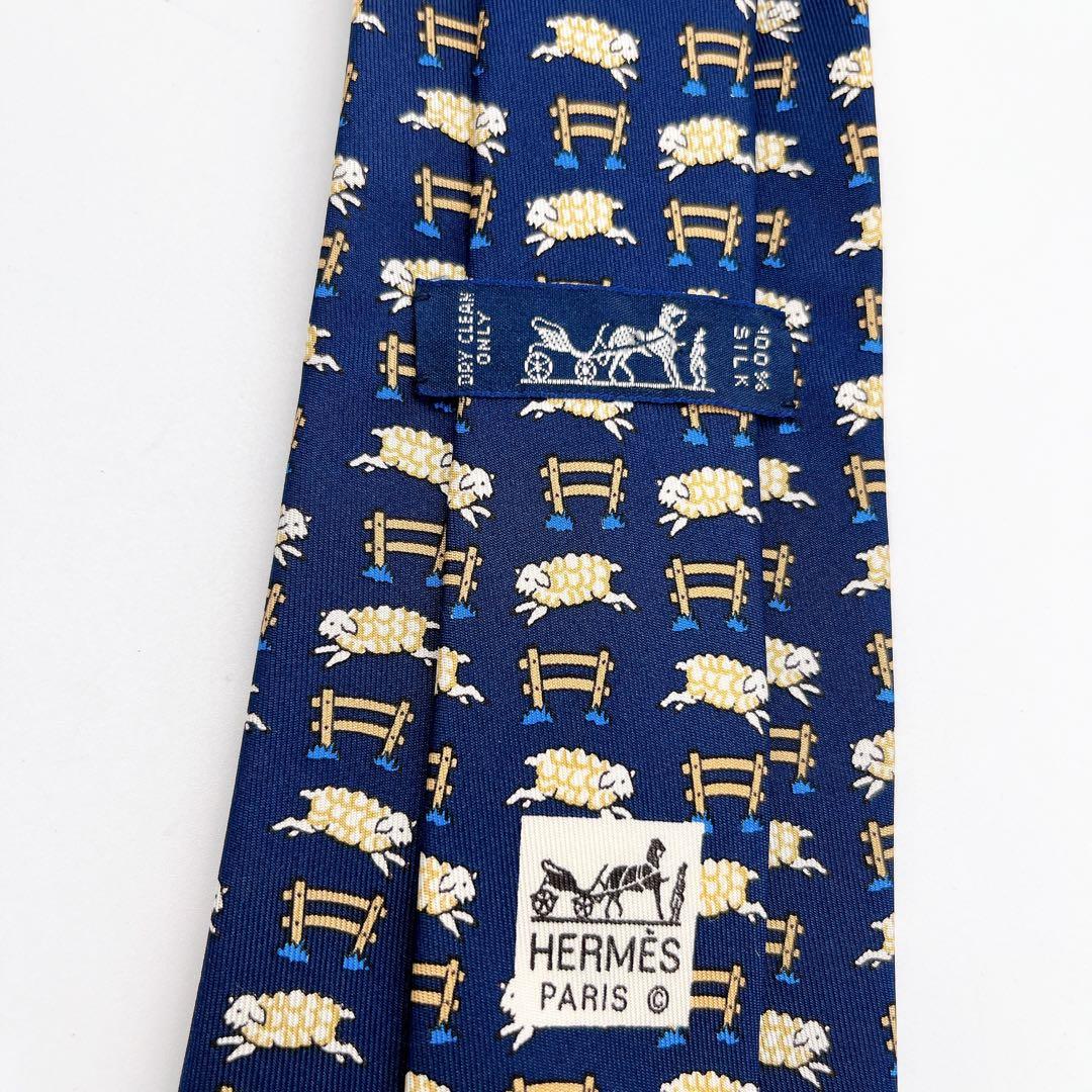 【極美品】 希少✨エルメス ネクタイ 総柄 ヒツジ