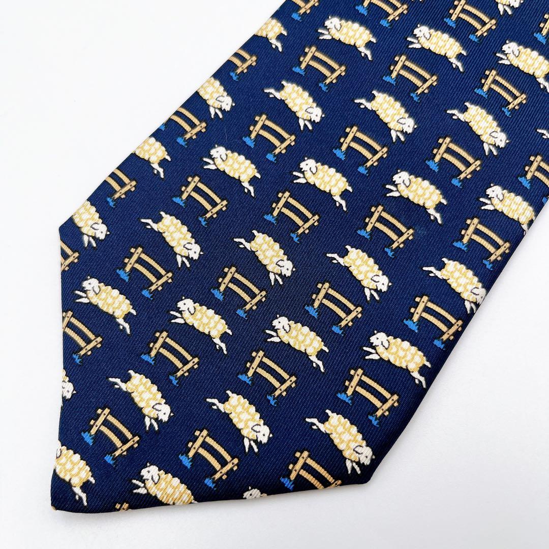 【極美品】 希少✨エルメス ネクタイ 総柄 ヒツジ