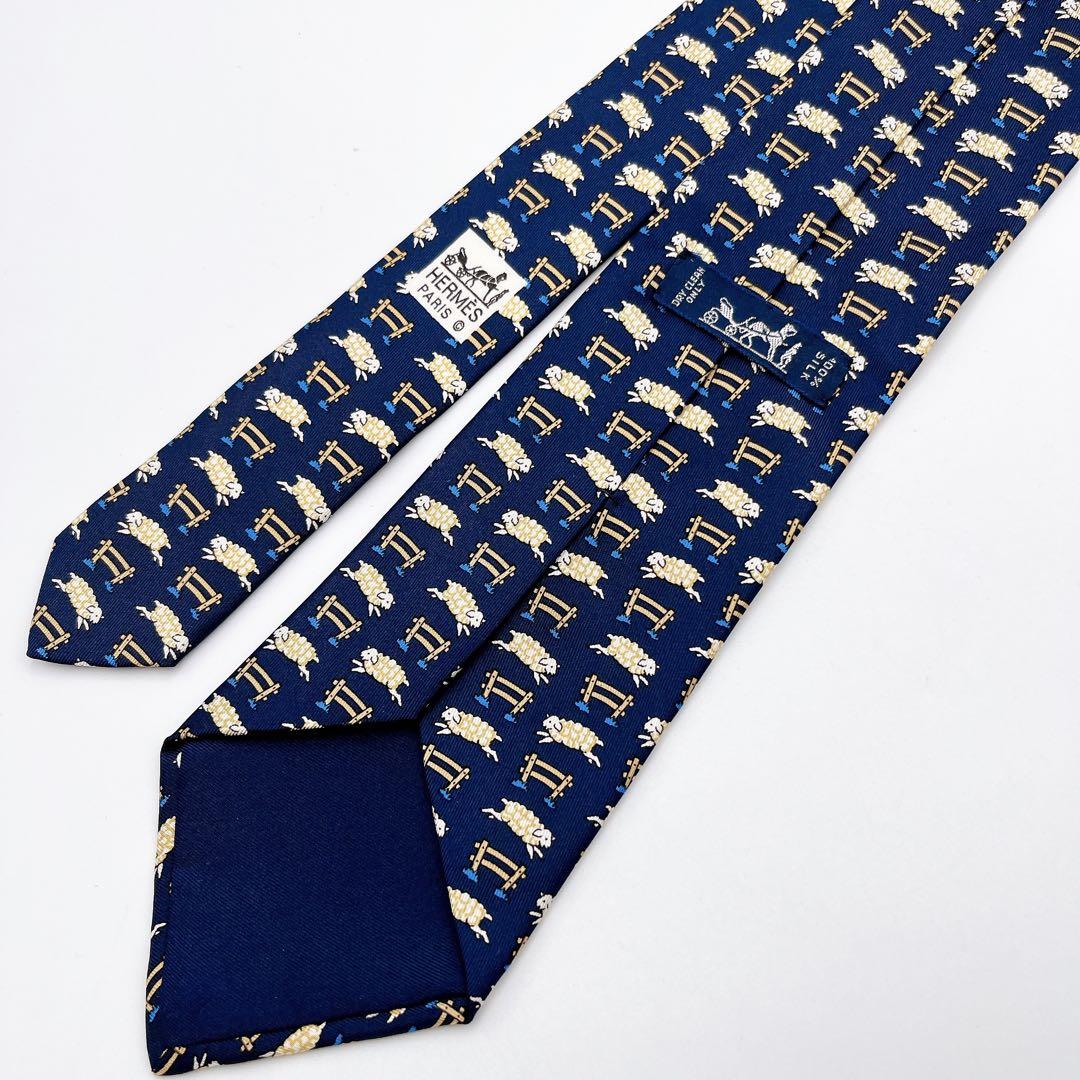 【極美品】 希少✨エルメス ネクタイ 総柄 ヒツジ