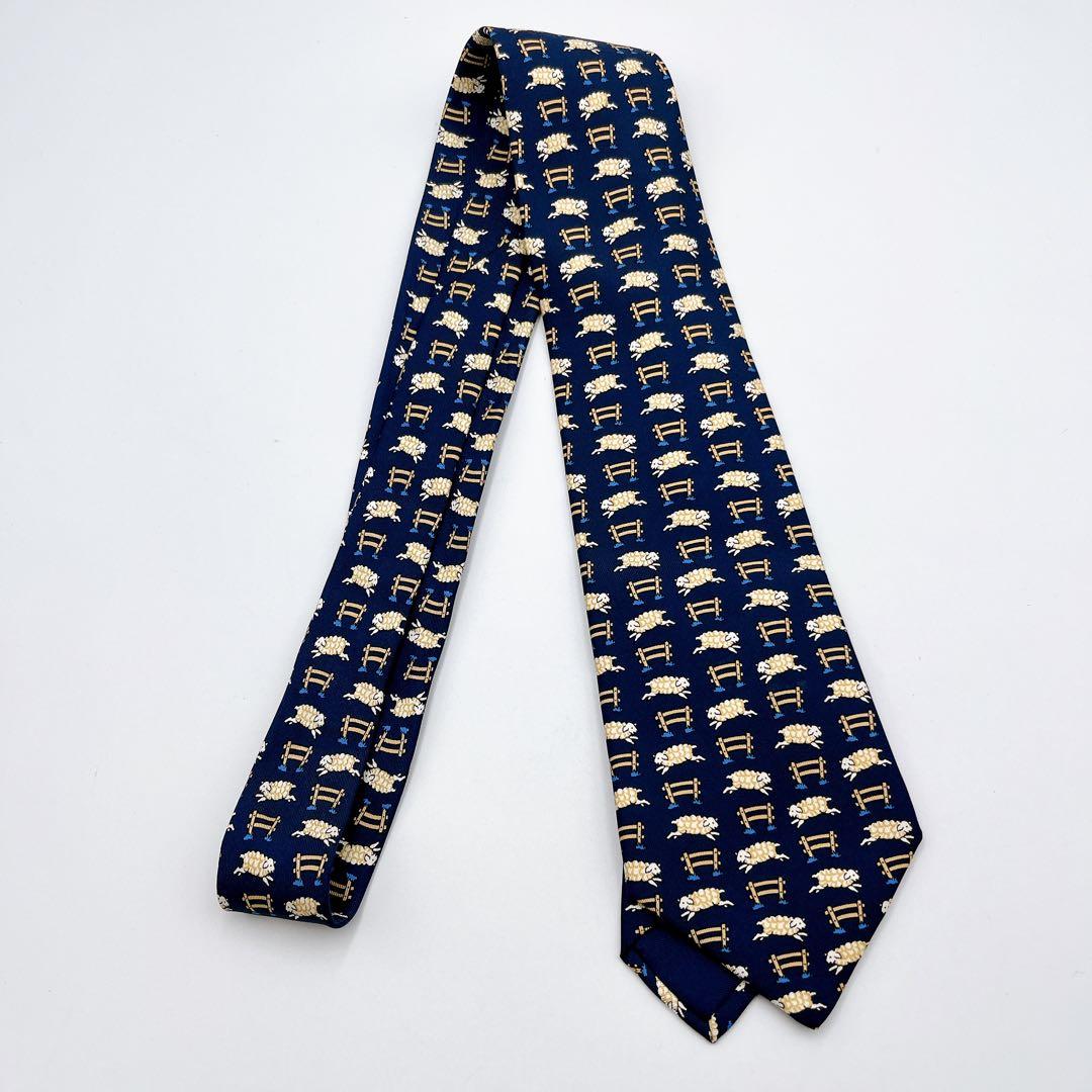 【極美品】 希少✨エルメス ネクタイ 総柄 ヒツジ