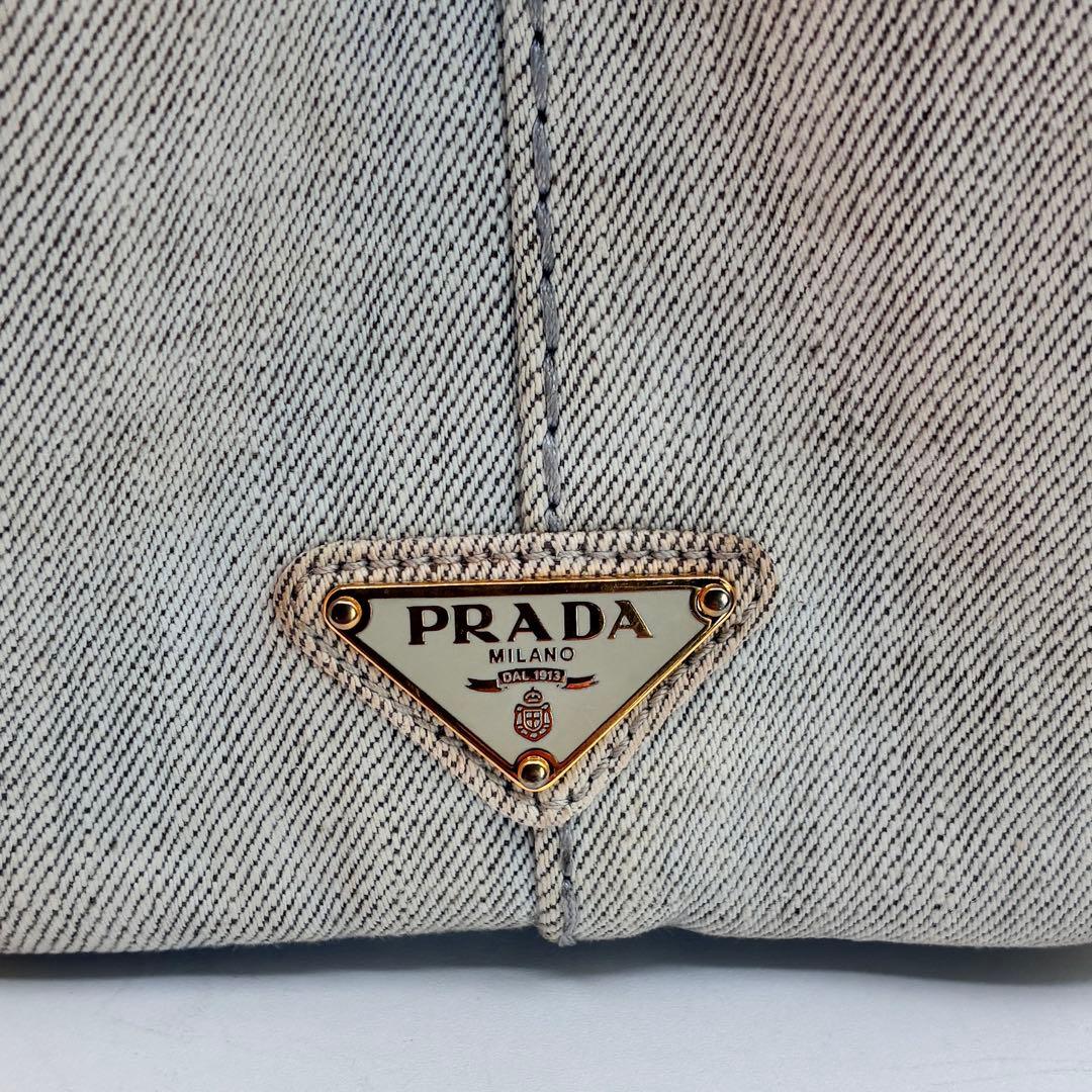 プラダ Prada カナパ デニム トートバッグ ロゴ デニムトート レディース