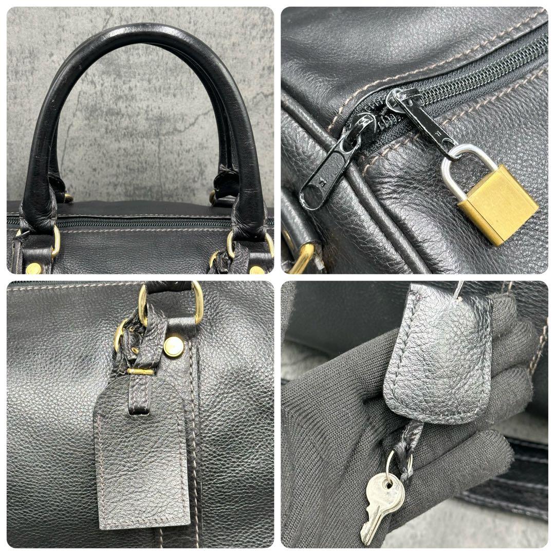 2way バリー ボストンバッグ シボ革 斜め掛け 黒 トラベル 南京錠