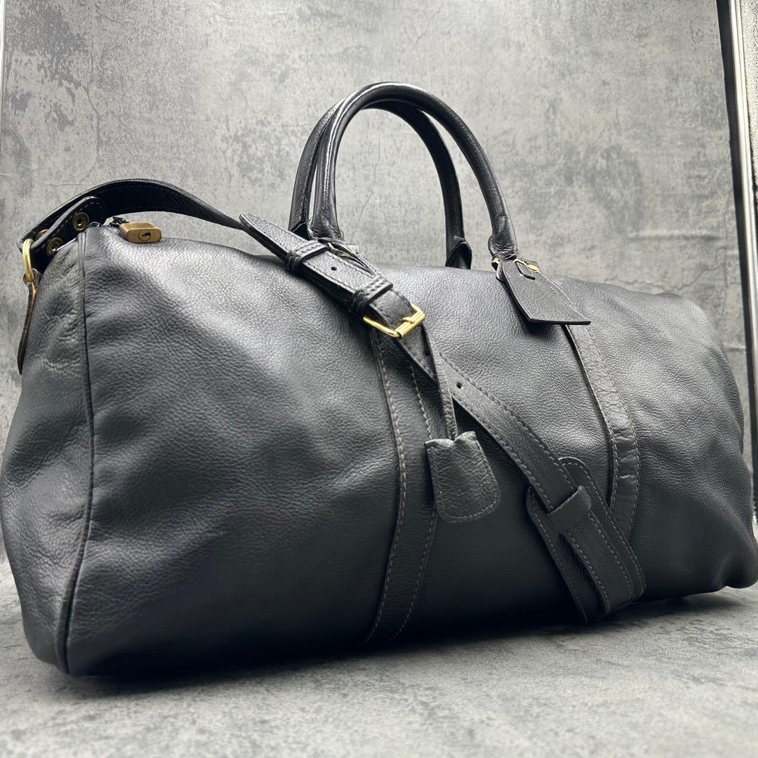 2way バリー ボストンバッグ シボ革 斜め掛け 黒 トラベル 南京錠