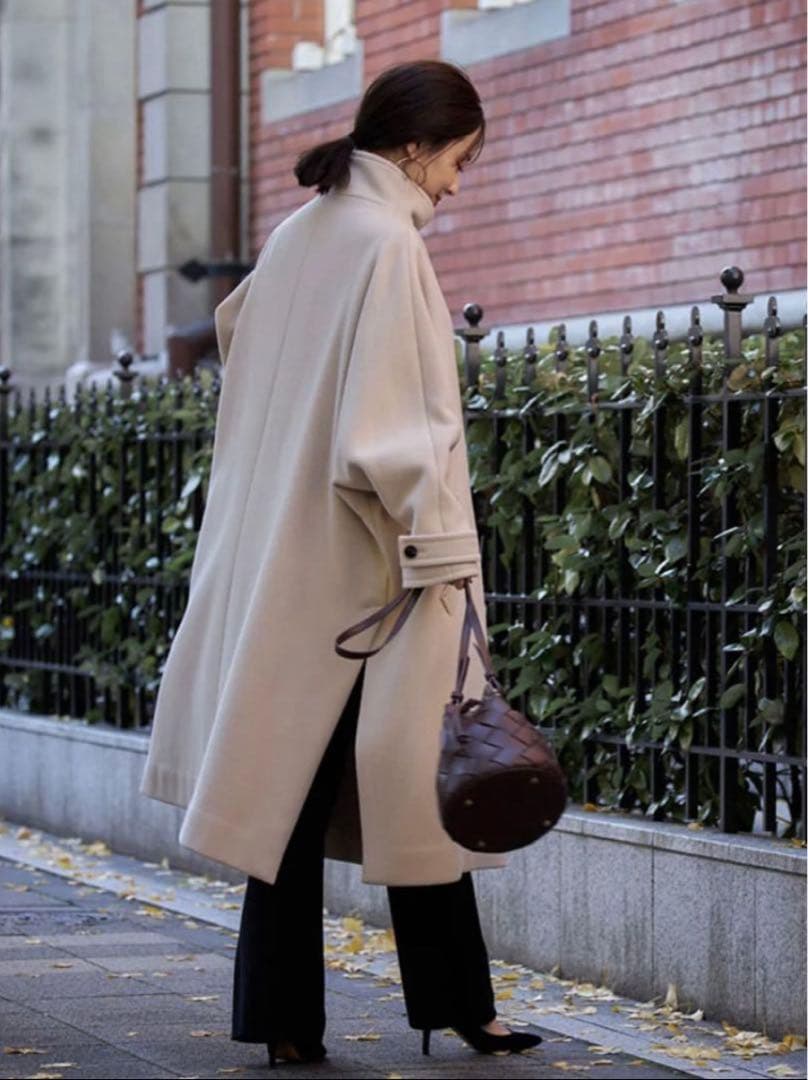 anuans Super140ファインウールポンチョスリットコート 2way