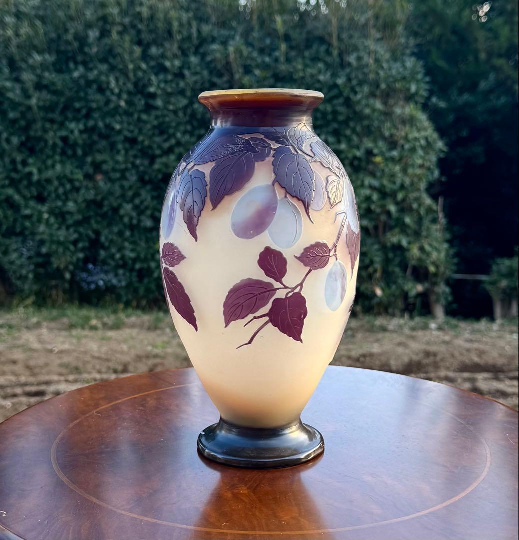 エミール・ガレ Emile Galle プラム文花瓶 底割れあり 破格