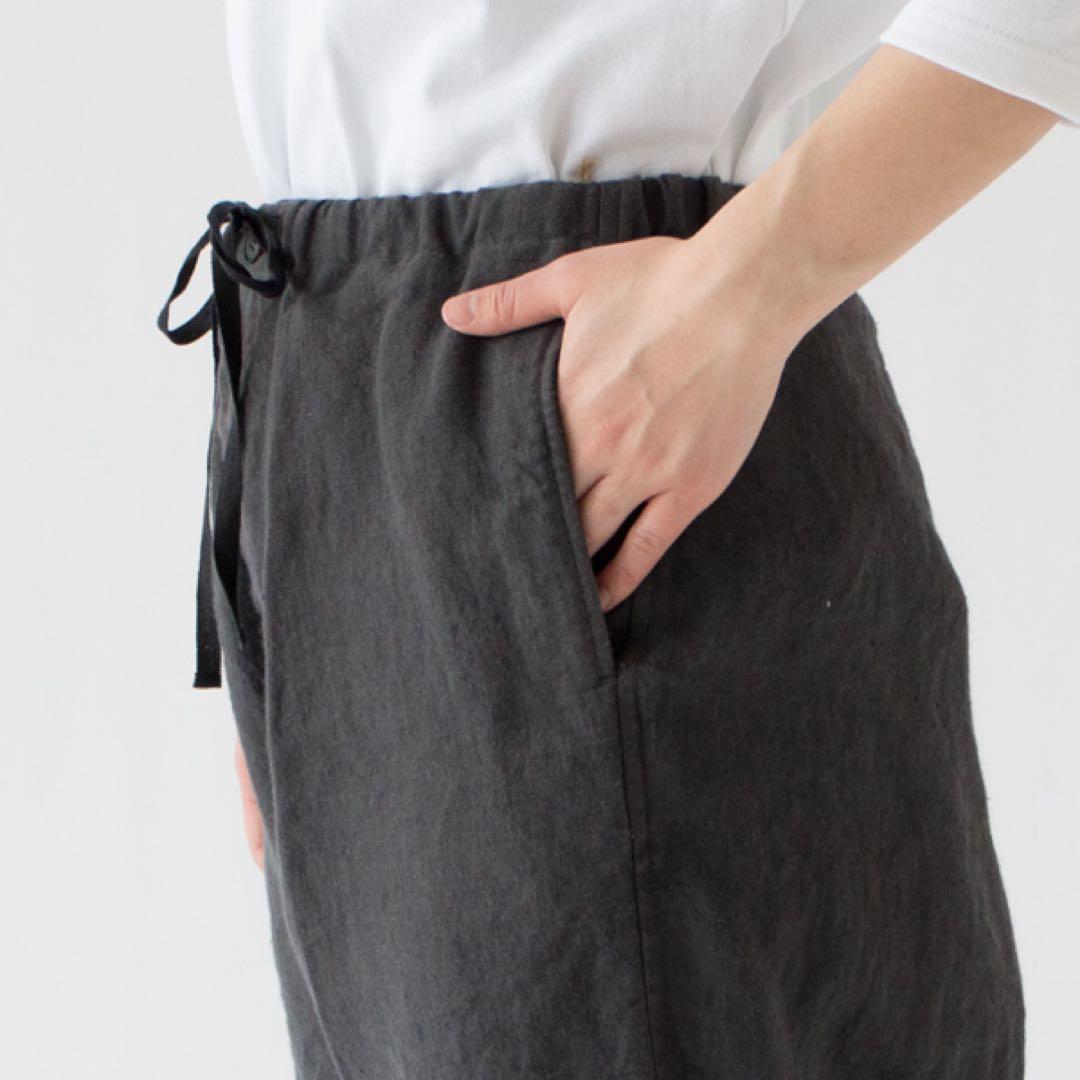 vlas blomme ワークリネンサルエルパンツ　ブラック　チャコール