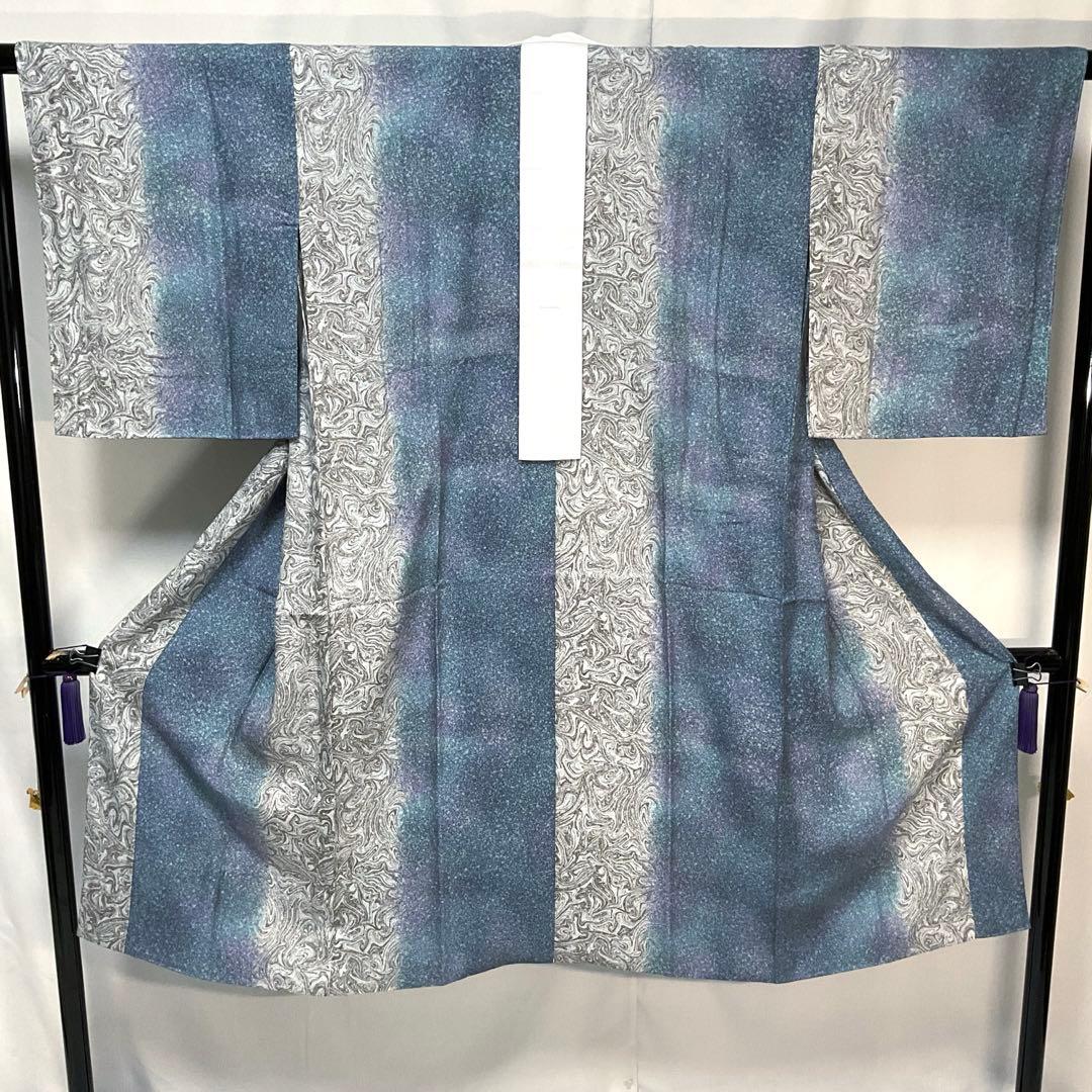 ◯C327正絹　単衣　長襦袢　墨流し　小松ちりめん　半衿付　未使用しつけ付極美品