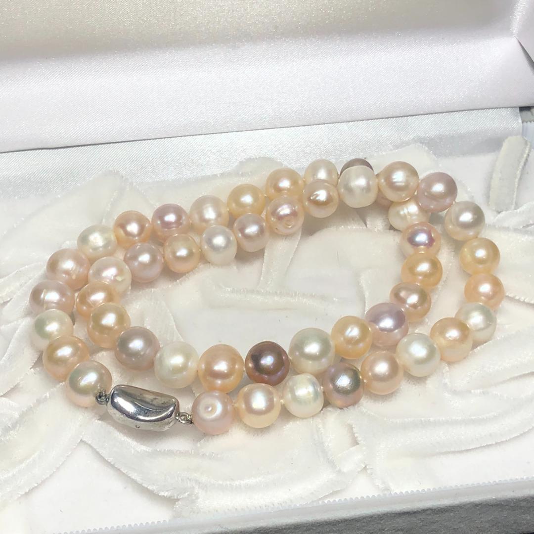 マルチカラー 8.8-9.9mm 49.0g 44cm 本真珠 パールネックレス