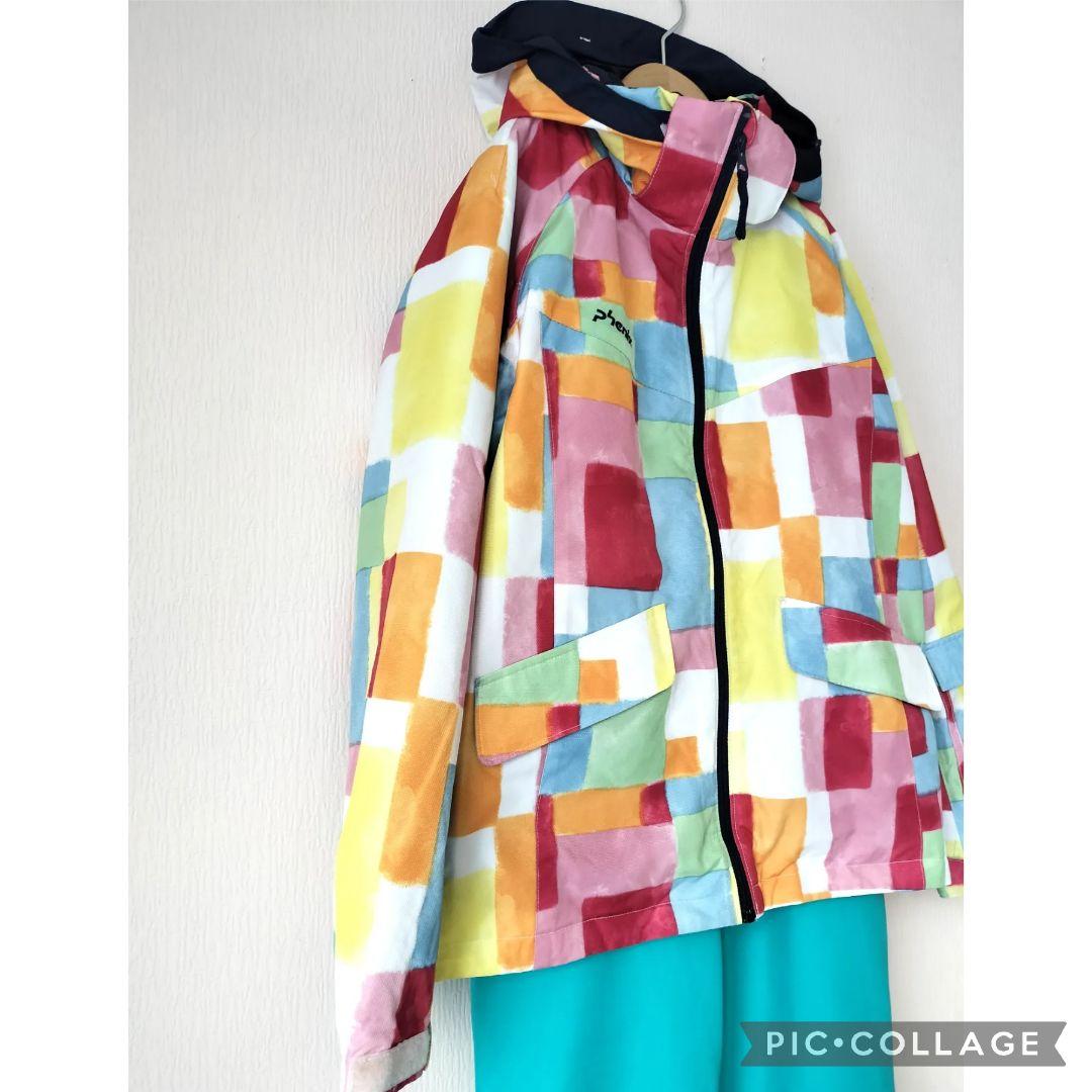 美品☆Phenixスキーウェア女の子150 140 上下 パステルブロック×水色