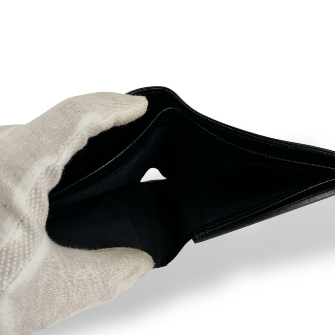 ポーター　プリュム　二つ折り財布　ロゴプレート　コンパクトウォレット　レザー　黒