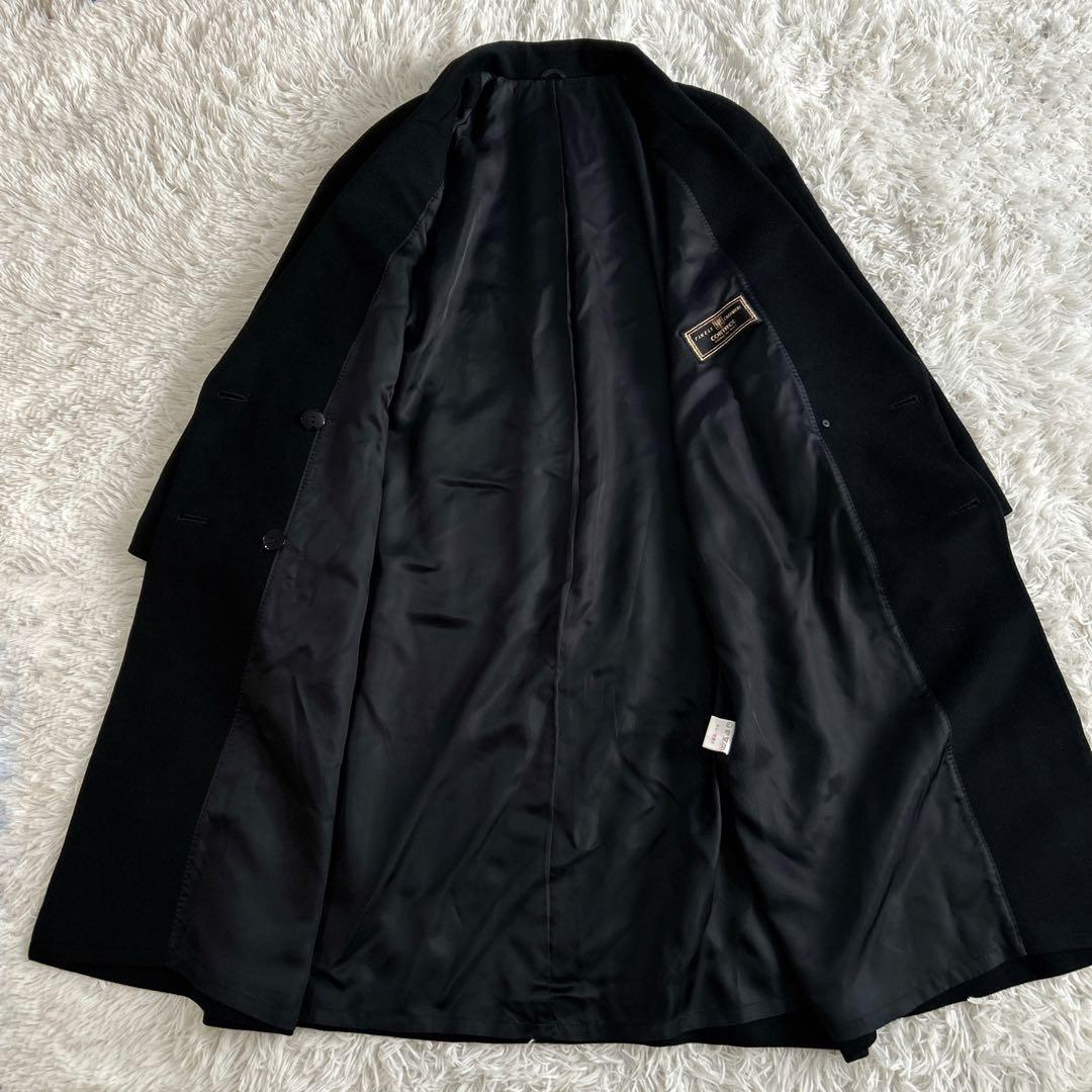 ヴィンテージ カシミヤ100% ロングダブルチェスターコートL 黒 112cm