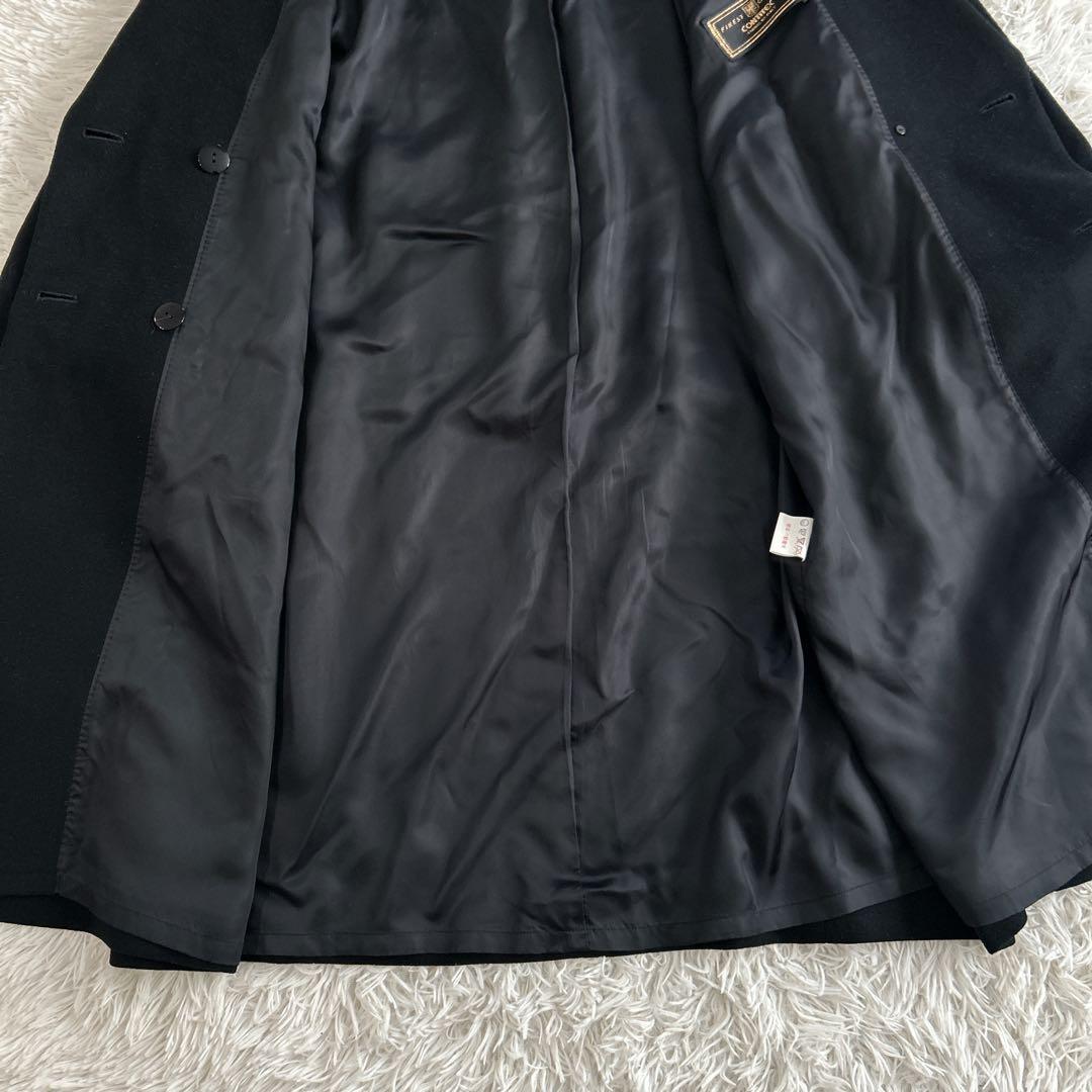 ヴィンテージ カシミヤ100% ロングダブルチェスターコートL 黒 112cm