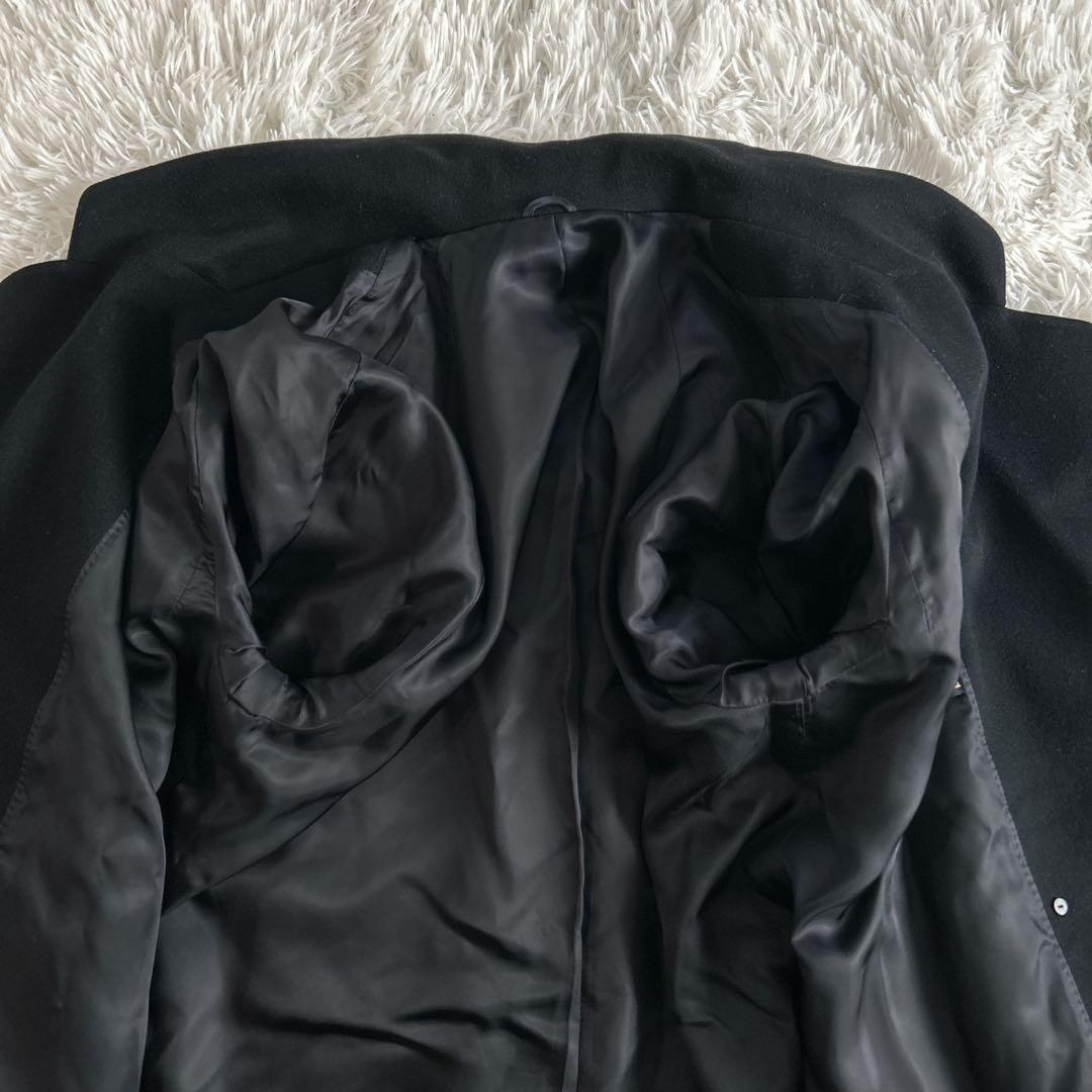 ヴィンテージ カシミヤ100% ロングダブルチェスターコートL 黒 112cm