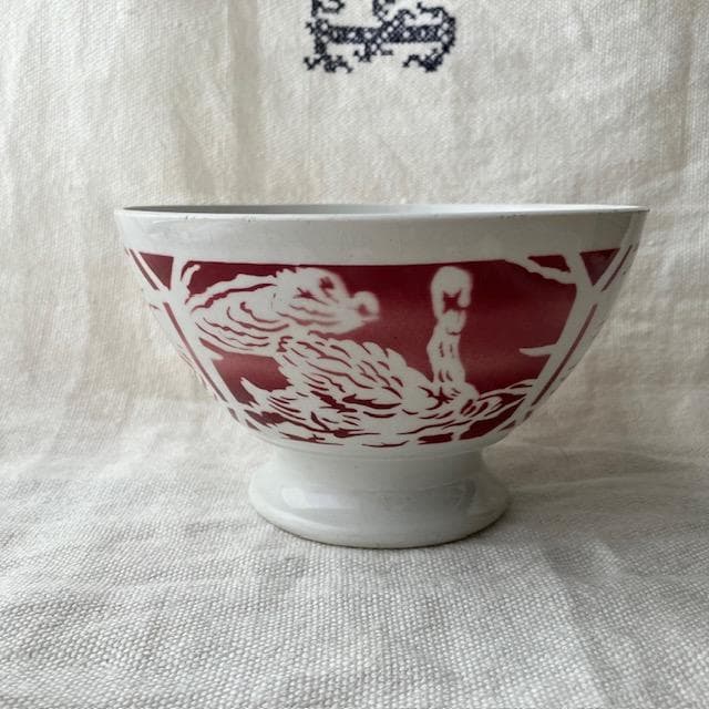 ◆レア◆リュネヴィル白鳥カフェオレボウル赤スワンサルグミンヌ雅姫さんハグオーワー