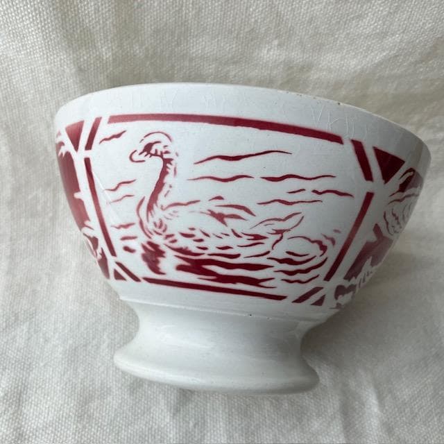 ◆レア◆リュネヴィル白鳥カフェオレボウル赤スワンサルグミンヌ雅姫さんハグオーワー