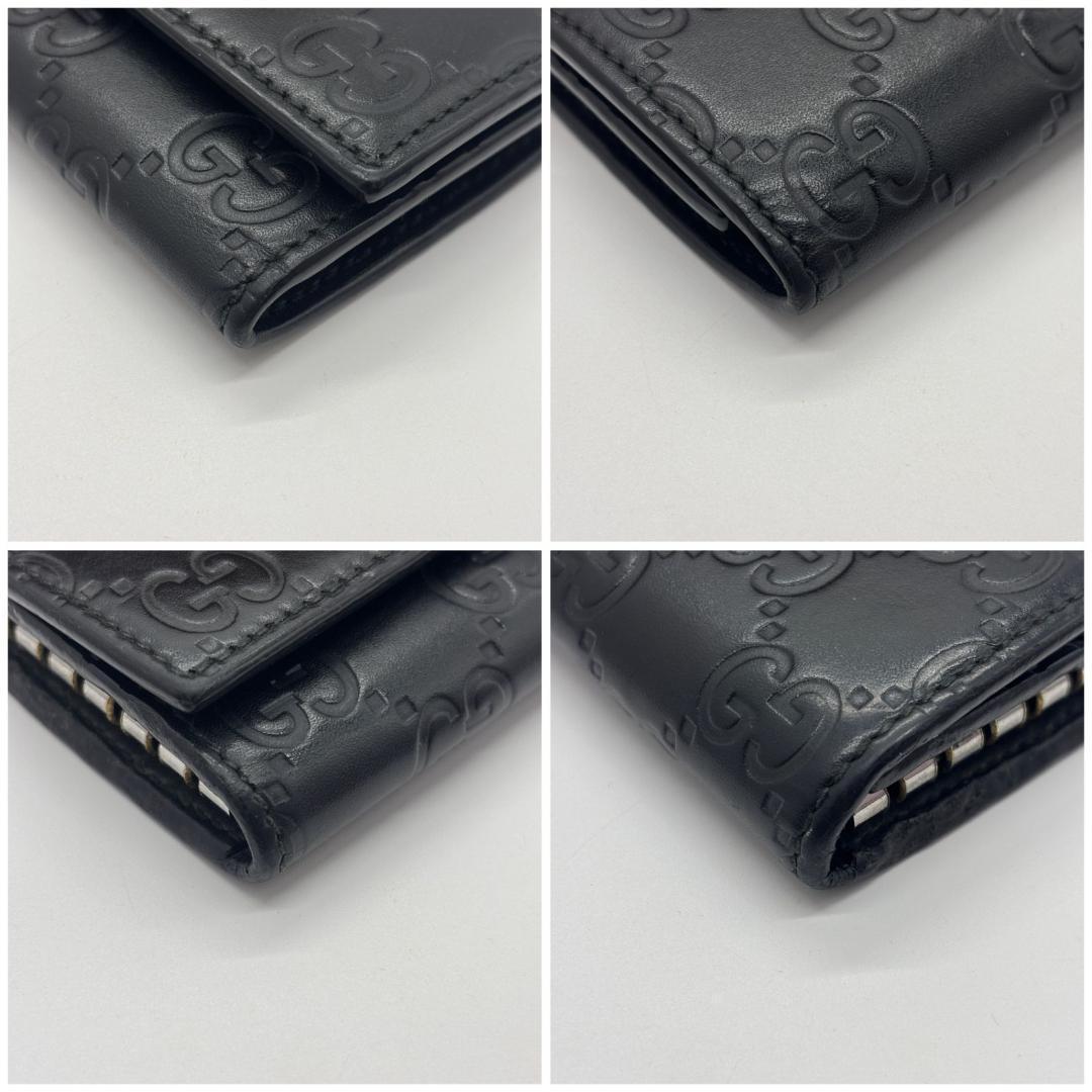 【漆黒の美】　GUCCI　キーケース 6連 グッチシマ GG型押し レザー　黒