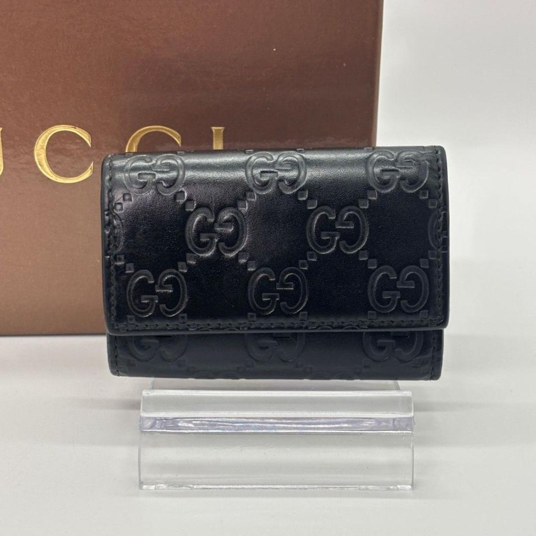 【漆黒の美】　GUCCI　キーケース 6連 グッチシマ GG型押し レザー　黒