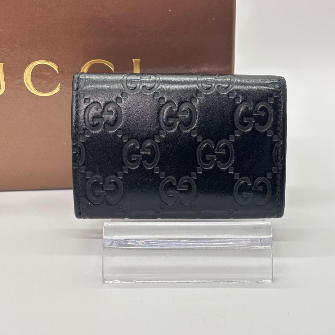 【漆黒の美】　GUCCI　キーケース 6連 グッチシマ GG型押し レザー　黒
