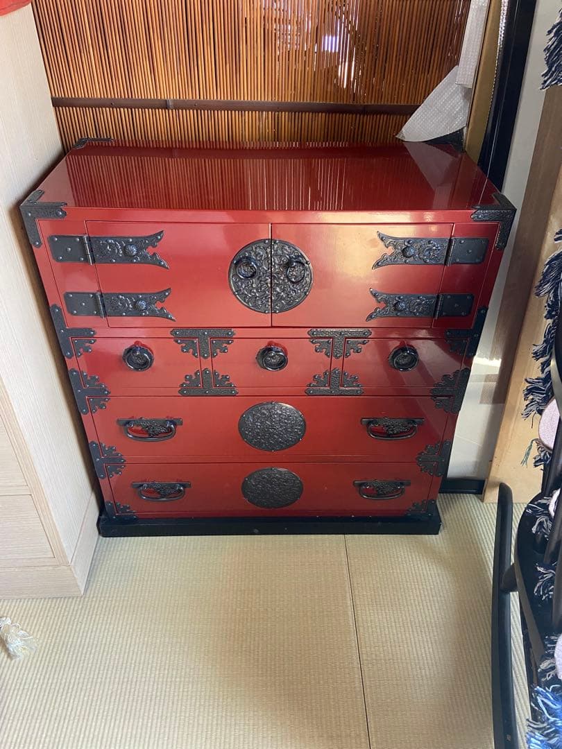 高級箪笥　アンティーク　箪笥　朱塗り　古川　京、夷川