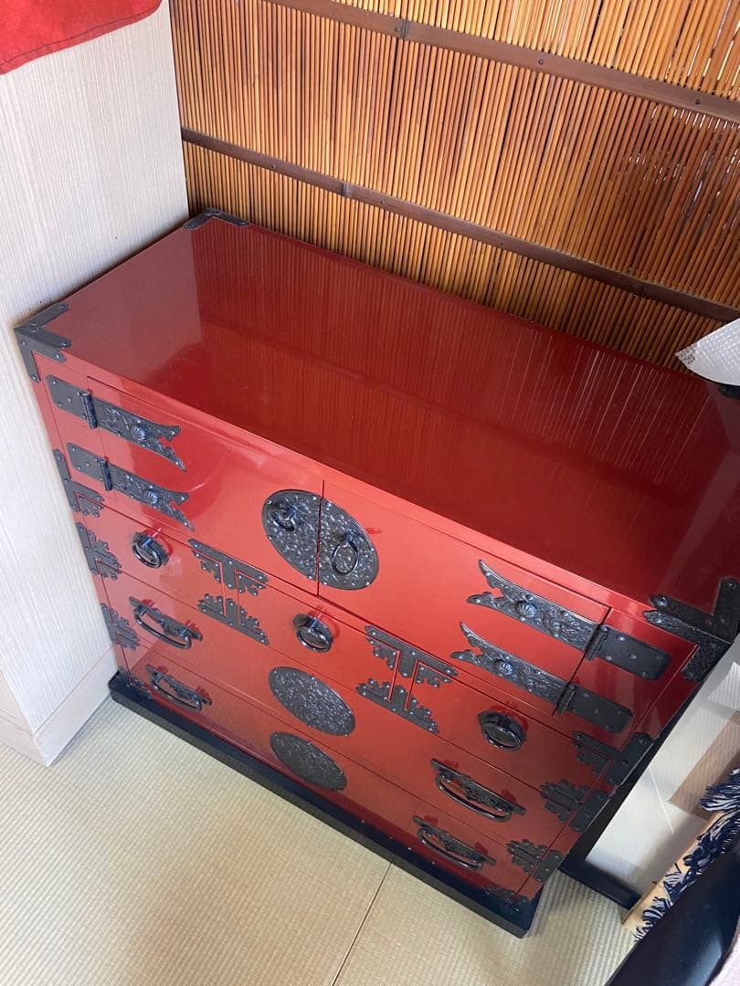 高級箪笥　アンティーク　箪笥　朱塗り　古川　京、夷川