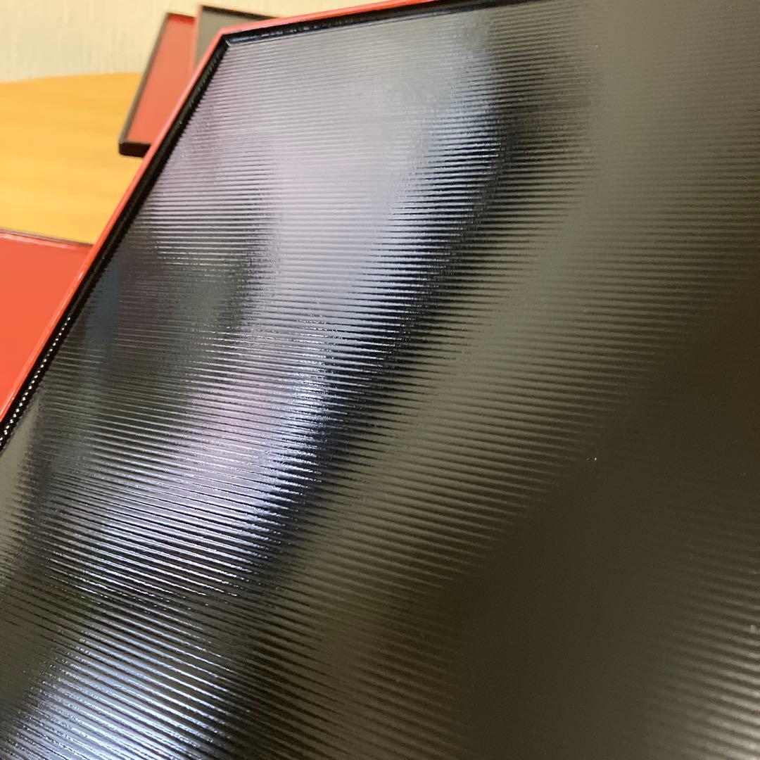 越前　河和田塗　卓上膳　折敷　千筋　リバーシブル仕様　両面長角膳　黒朱　5P